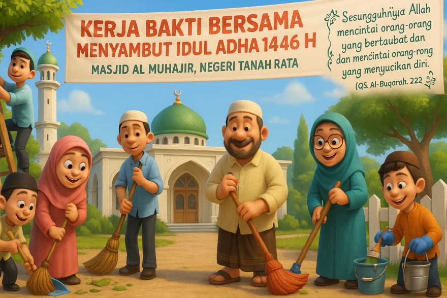 Ayo... Kerja Bakti Sambut Idul Adha1446 H di Masjid Al Muhajir Tanah Rata
